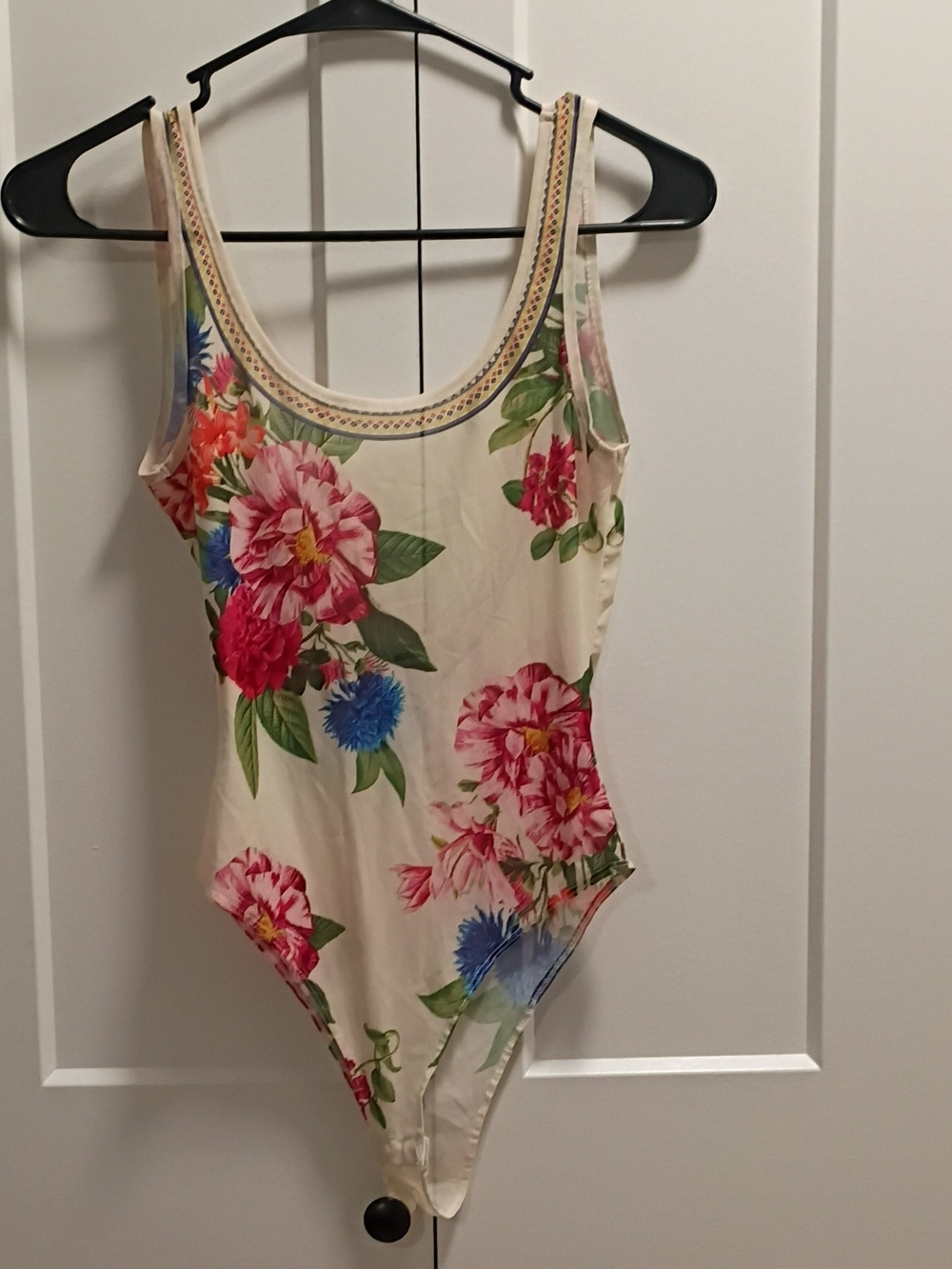 Fashion Nova Cream Floral Girls' One-Piece Bodysuit with Pink & Blue Flowers